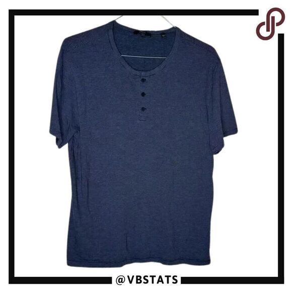 Vince. Large Navy Heather Short Sleeve Henley Shirt - Picture 1 of 6